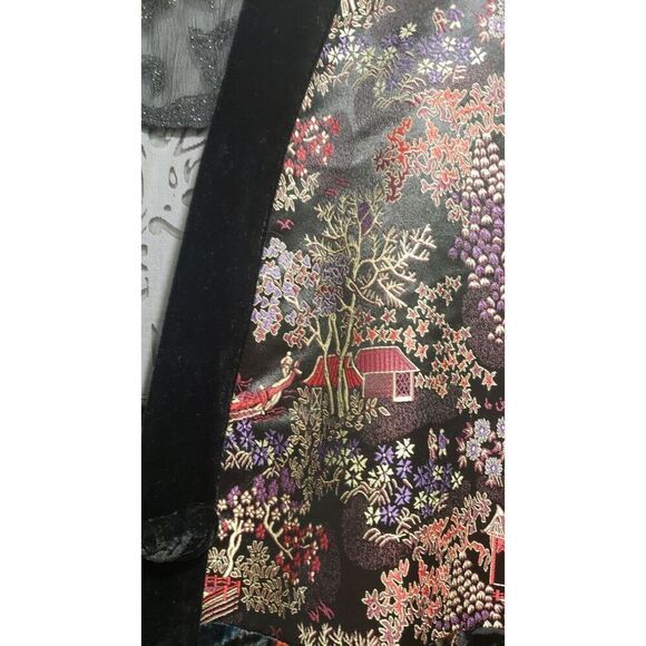 VINTAGE Chico's Kimono 3 Extra Large  Black Silk Blend Velvet Burnout Patchwork - Picture 9 of 12
